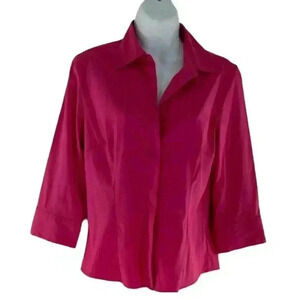  DCC Petite Women’s 3/4 Sleeves Button Front Top Pink Blouse Petite Medium